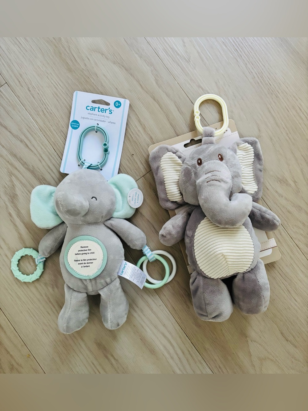 Kelly Baby and Carter's Gray Plush Elephant Pair